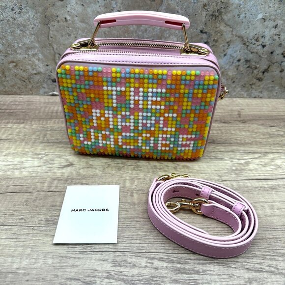 Marc Jacobs Jelly Bean Box Beaded Crossbody Bag Pink Anemone Leather New